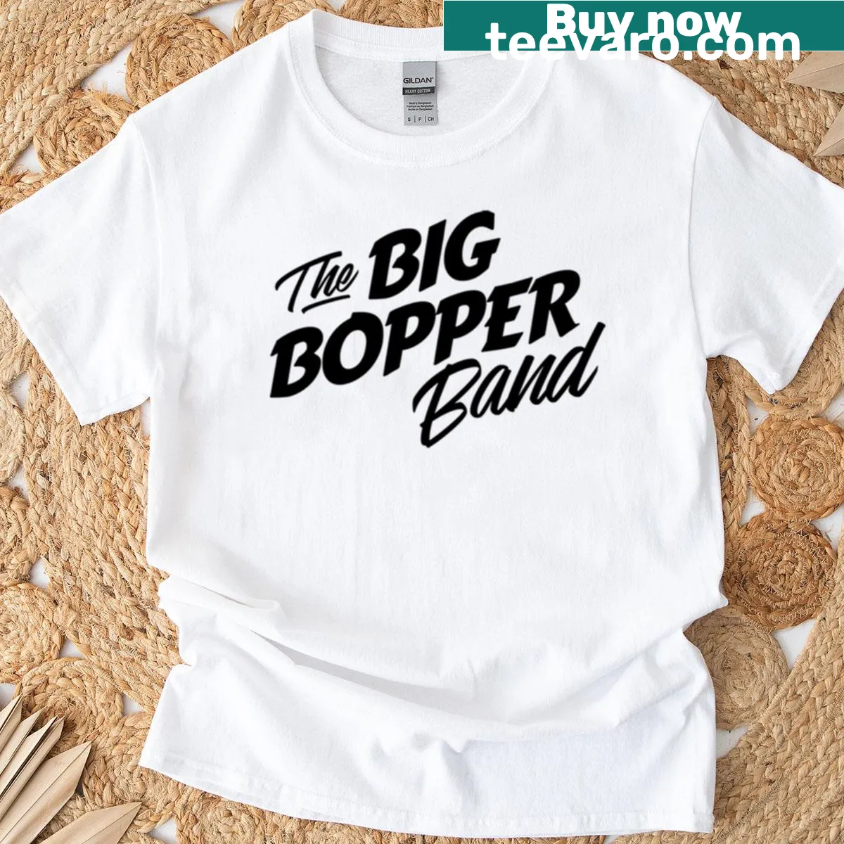 Oversized t-shirt featuring the Big Bopper Band logo. — on a men's t-shirt