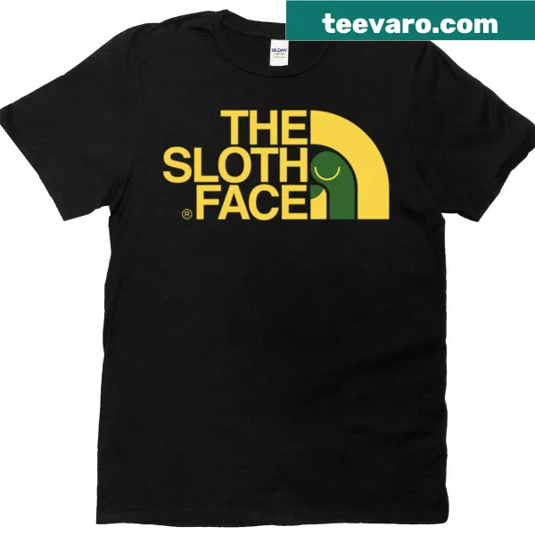 Playful sloth face graphic on a casual t-shirt