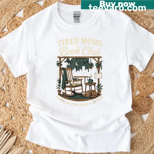 Typographic T-shirt for moms about coffee and book clubs