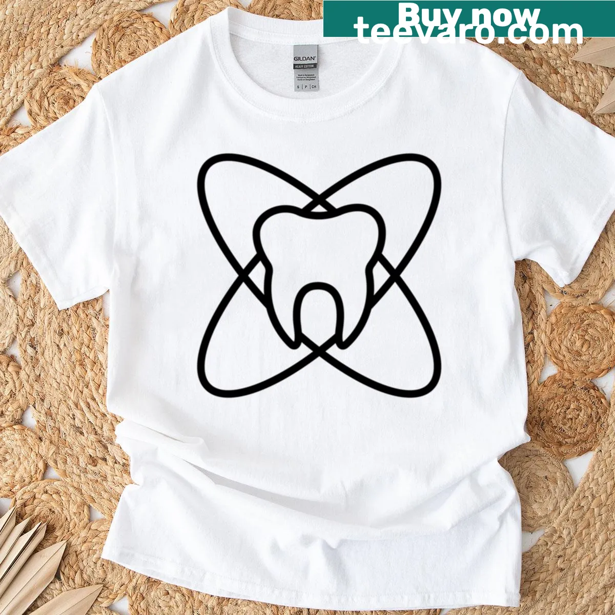 Modern dental logo t-shirt with playful design — on a men's t-shirt