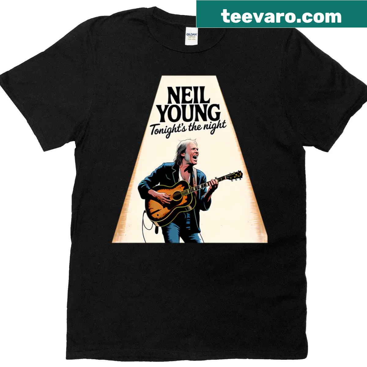 Artistic T-shirt featuring 70s singer illustrations. — on a men's t-shirt