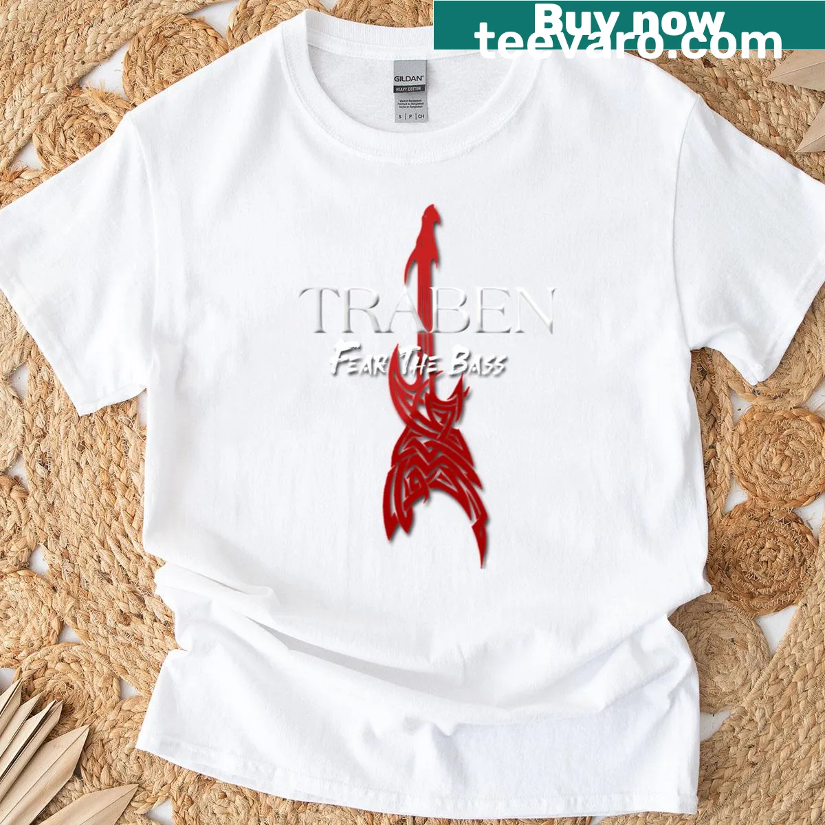 T-shirt with the Traben Bass logo design — on a men's t-shirt