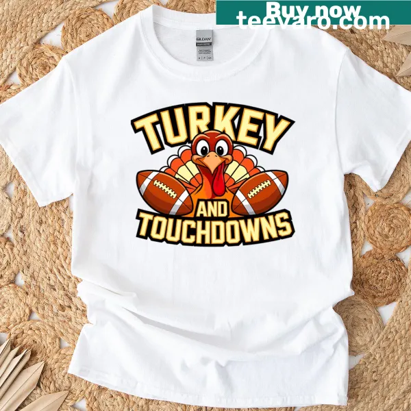 Playful T-shirt featuring turkey and football graphic for Thanksgiving