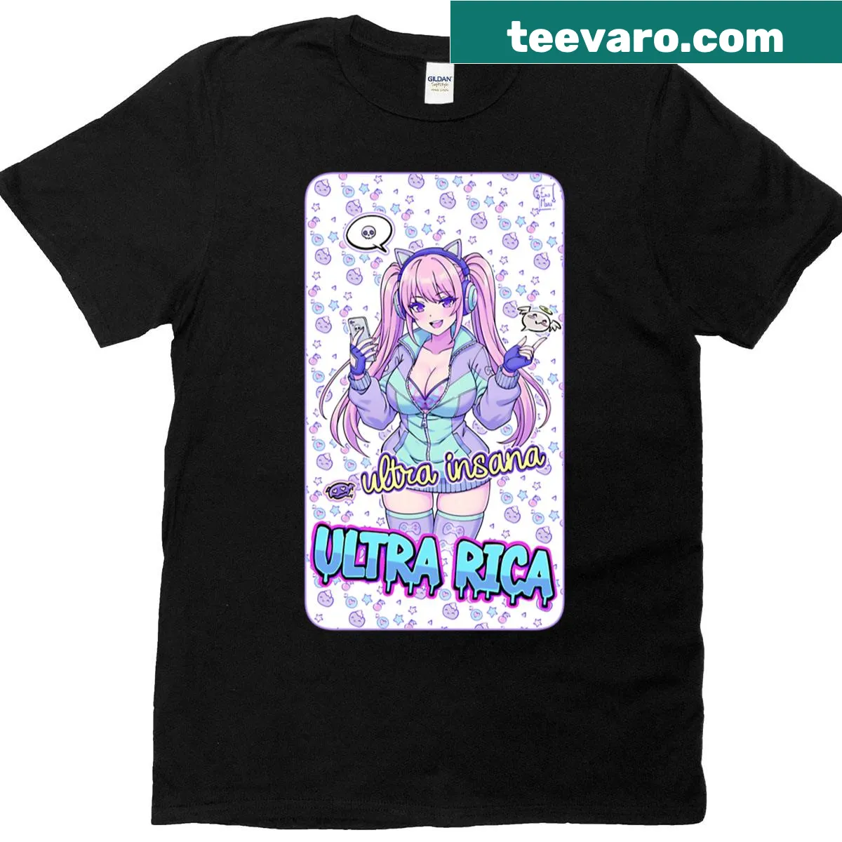 T-shirt with humorous typography saying 'Ultra Insane Ultra Rich'. — on a men's t-shirt