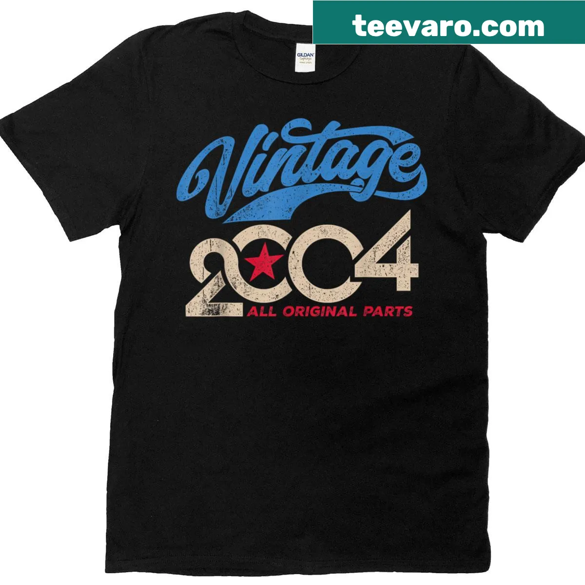 Retro 2004 birthday t-shirt with USA flag design — on a men's t-shirt