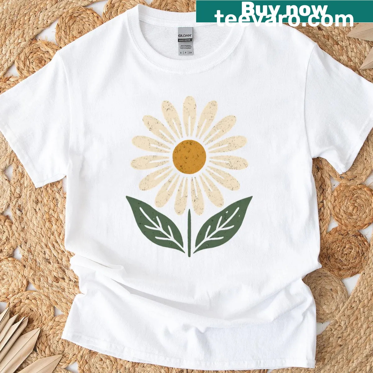 Retro daisy graphic t-shirt with a vintage aesthetic. — on a men's t-shirt