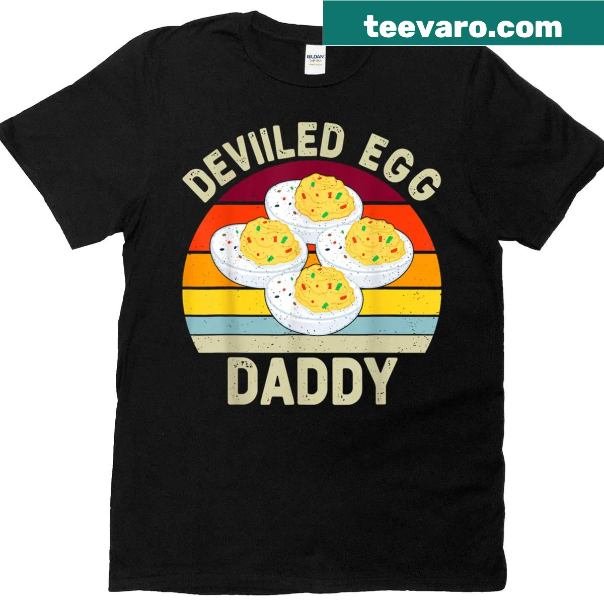 Vintage-style T-shirt with 'Deviled Egg Daddy' graphic for Thanksgiving — on a men's t-shirt