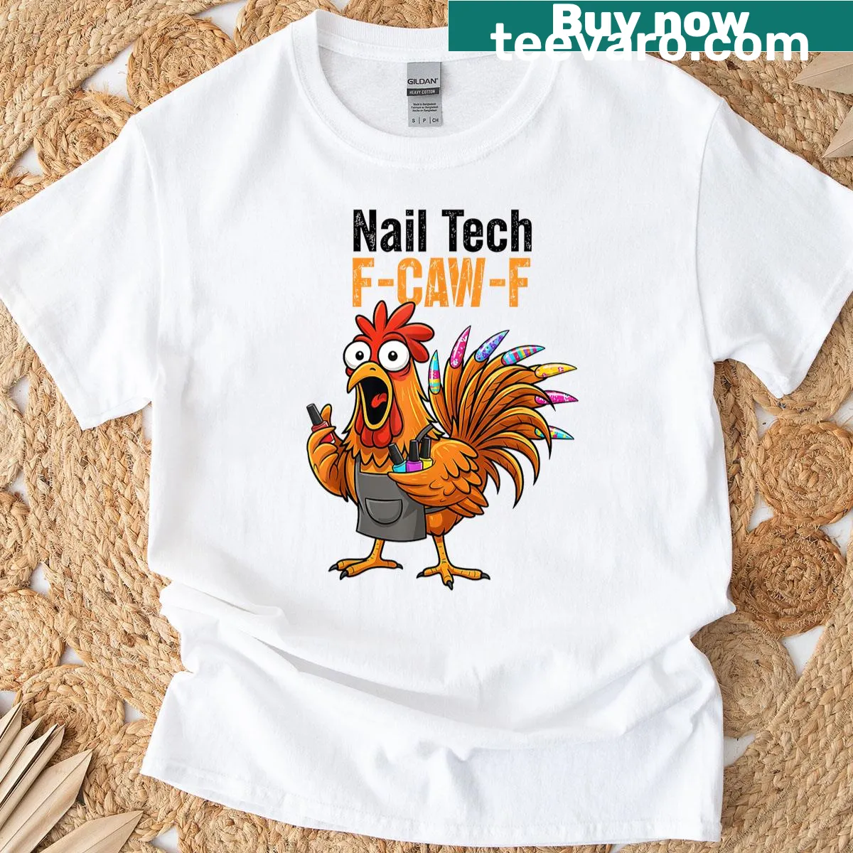 Funny Thanksgiving T-shirt with 'F-caw-f' chicken design — on a men's t-shirt