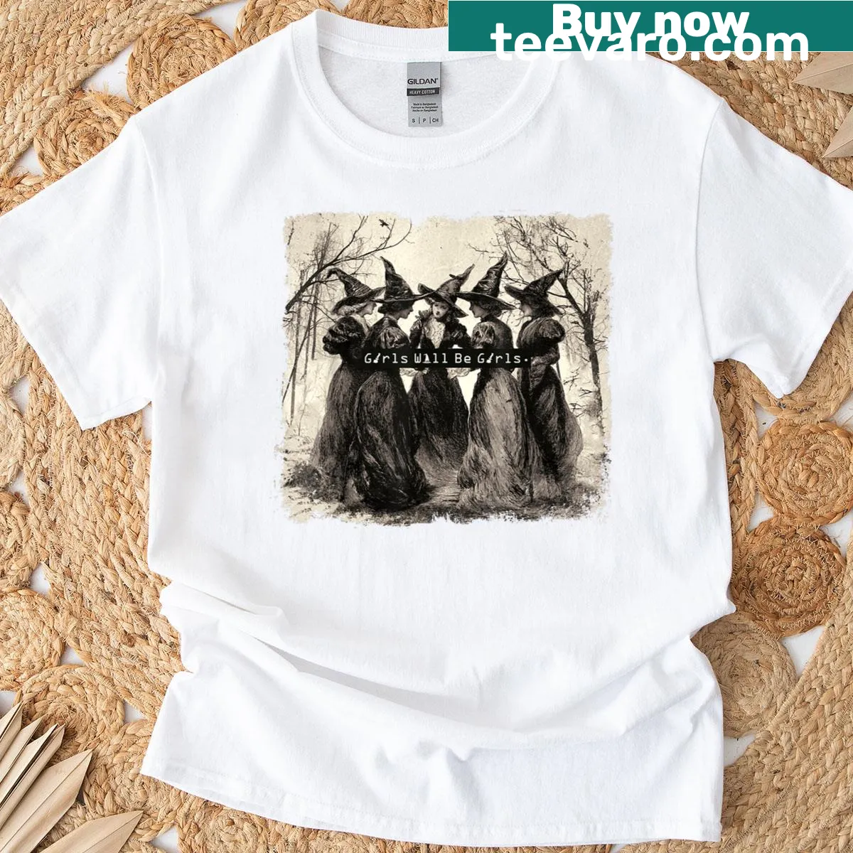 Vintage-style Halloween T-shirt featuring a funny witch graphic — on a men's t-shirt