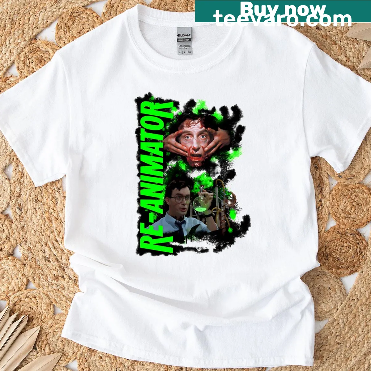 Halloween-themed horror movie T-shirt — on a men's t-shirt