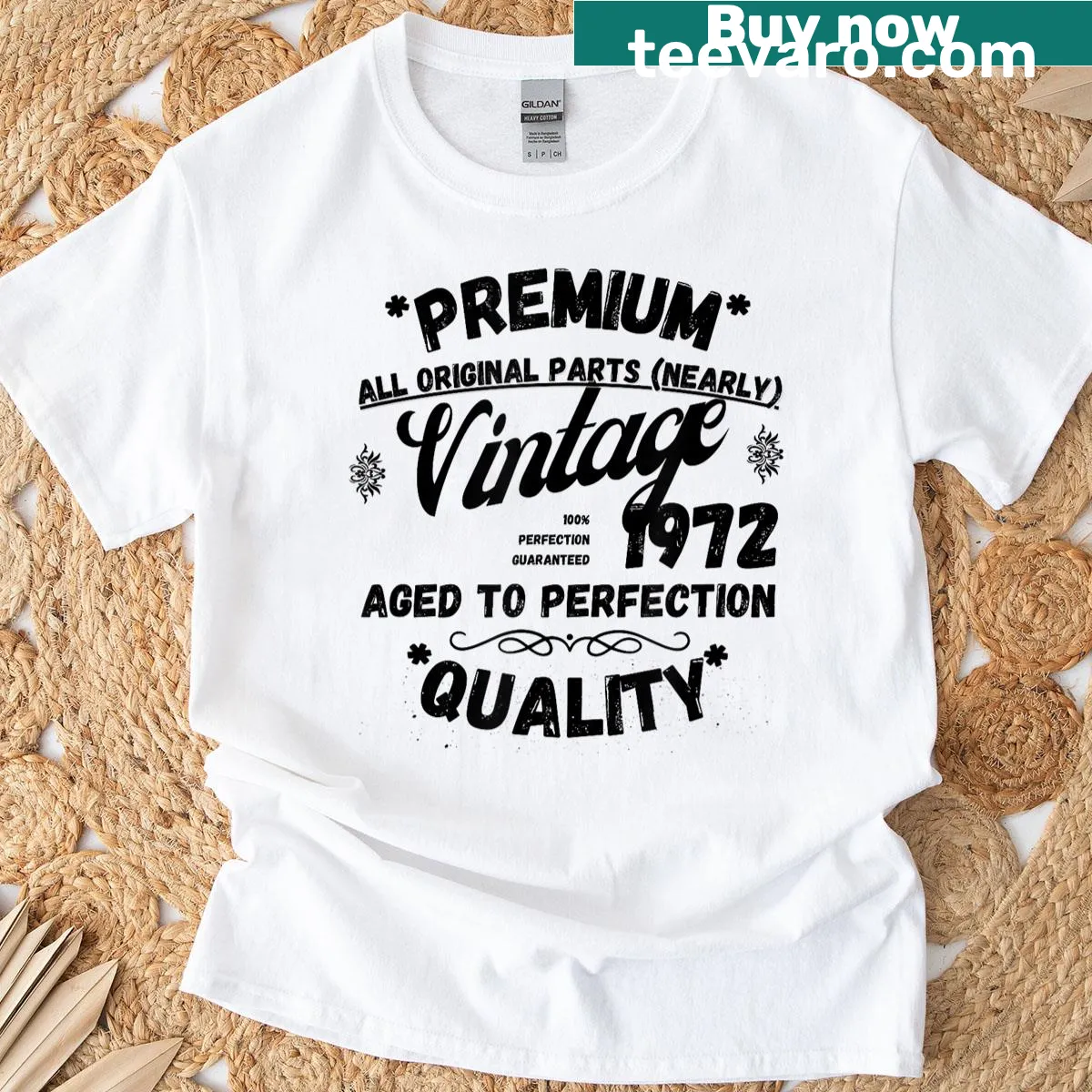 Vintage T-shirt celebrating legends born in 1972 with classic font — on a men's t-shirt
