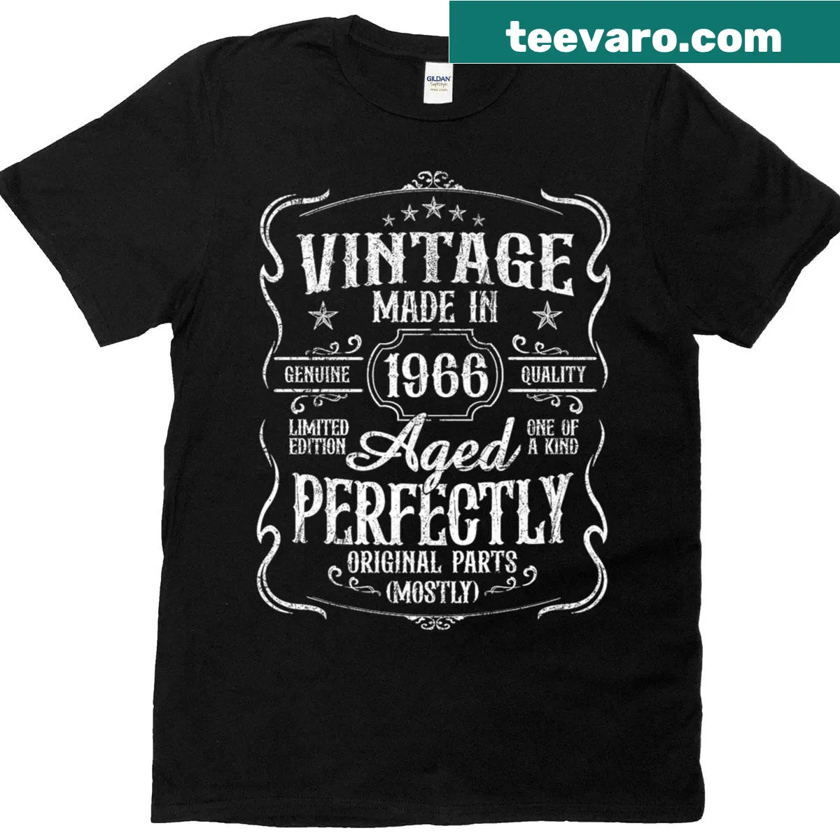 Vintage-style tee with 'Made In 1966' text in distressed design — on a men's t-shirt