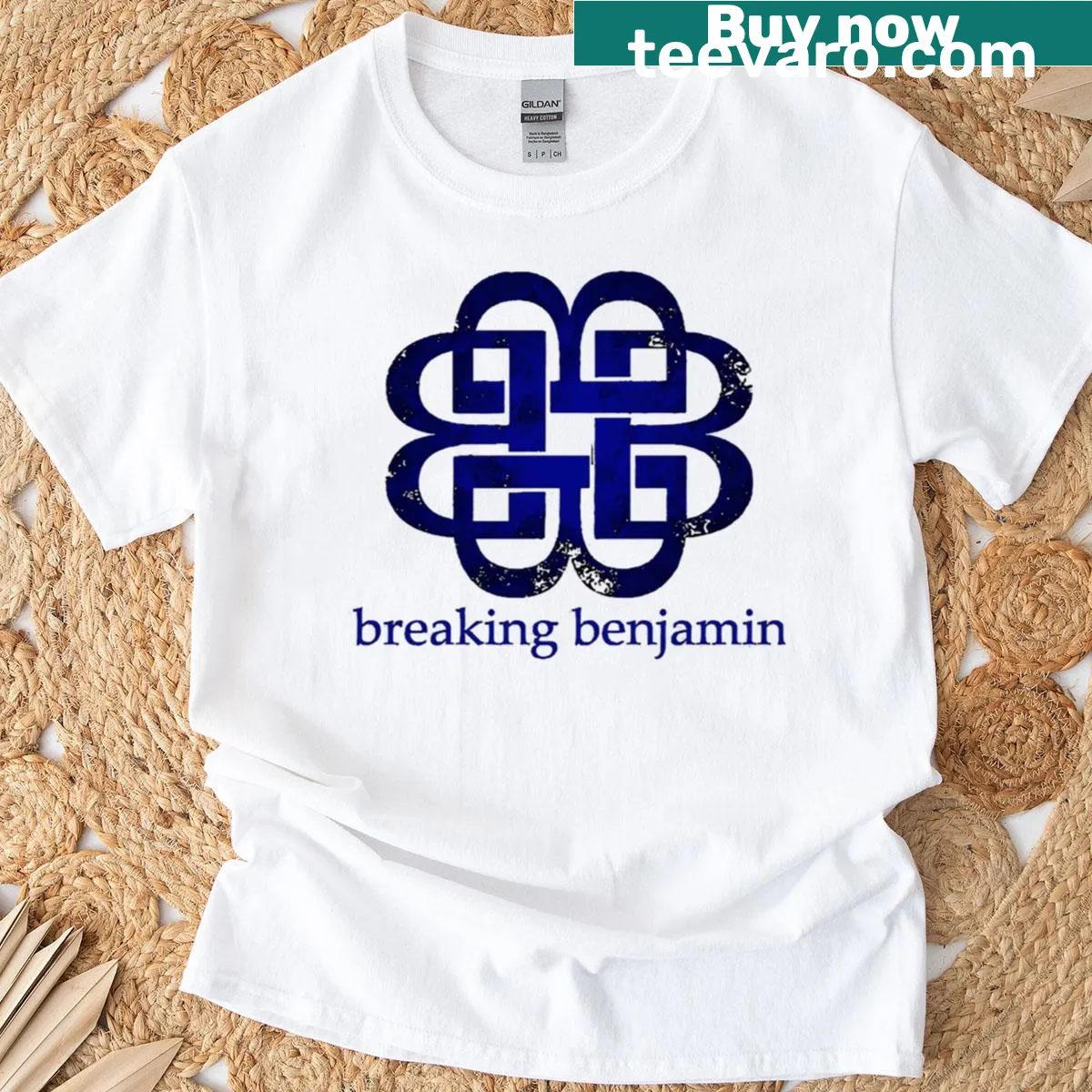 Vintage T-shirt featuring iconic music album logos from various bands. — on a men's t-shirt
