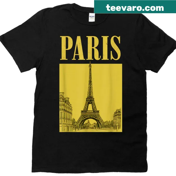Vintage Eiffel Tower illustration t-shirt with retro travel theme