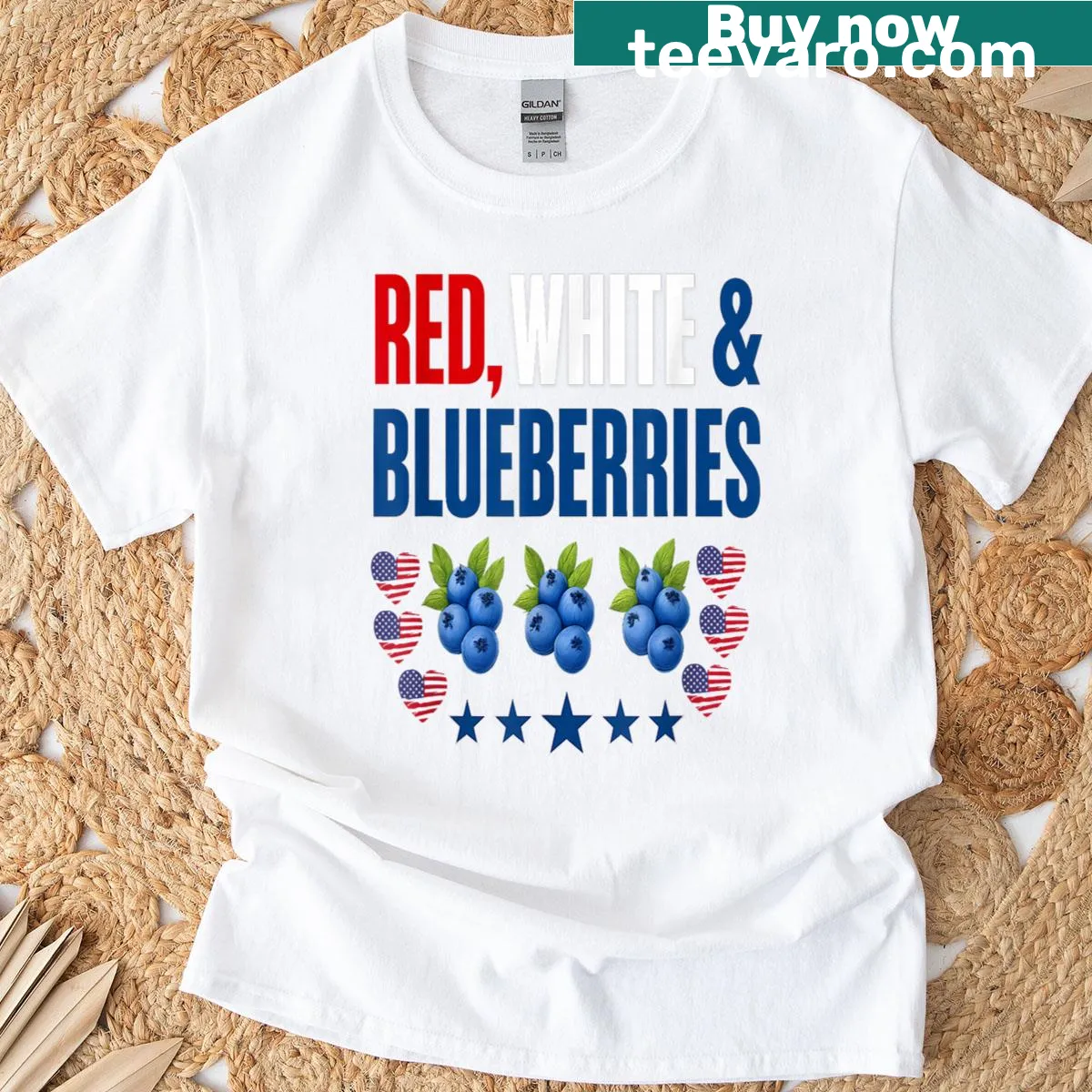 Vintage patriotic T-shirt with blueberries and American colors — on a men's t-shirt
