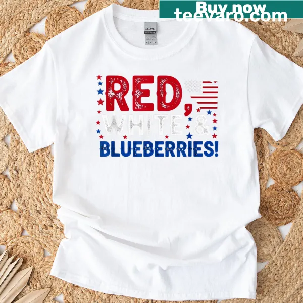 Vintage t-shirt featuring an American flag with blueberries for holiday humor
