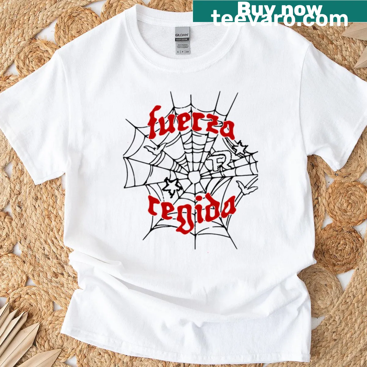 Spider web logo T-shirt for spooky vibes — on a men's t-shirt
