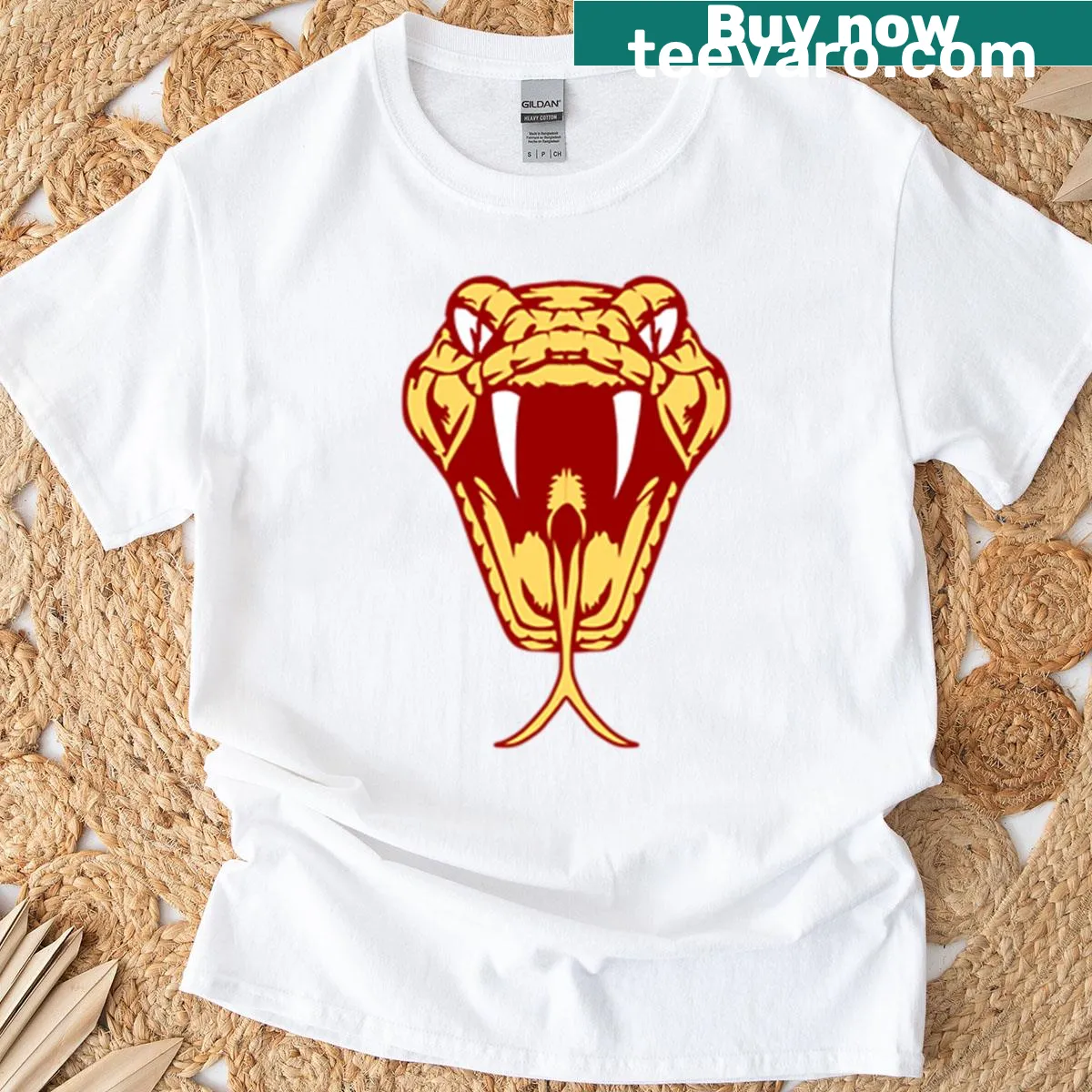 T-shirt featuring an illustration of a viper head — on a men's t-shirt