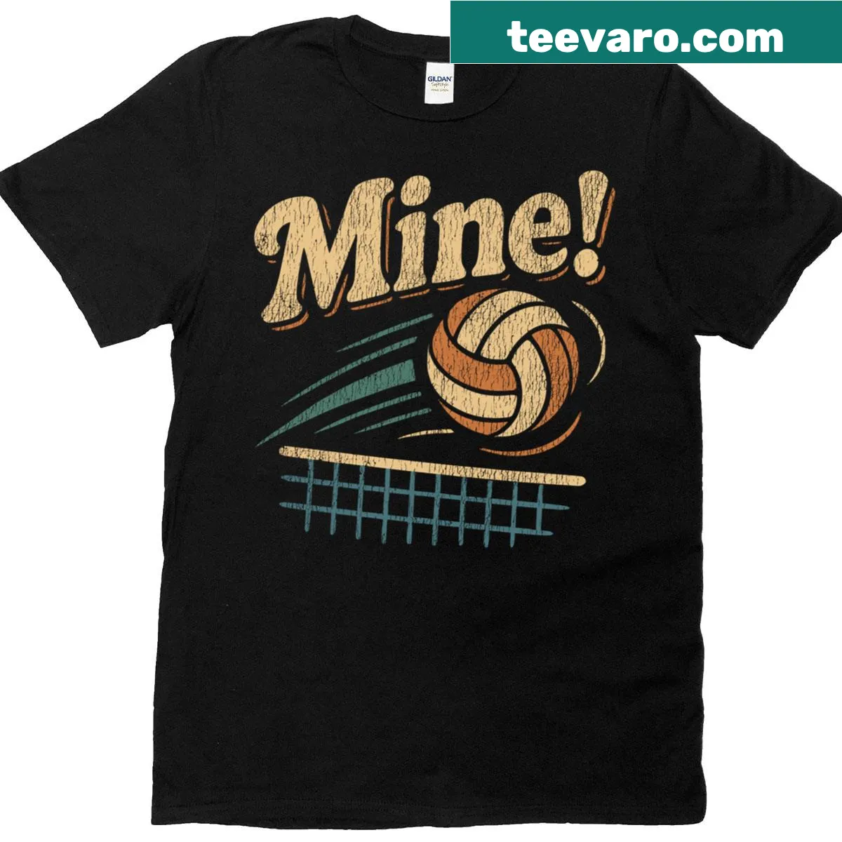 Vintage-style volleyball team T-shirt with retro graphics — on a men's t-shirt