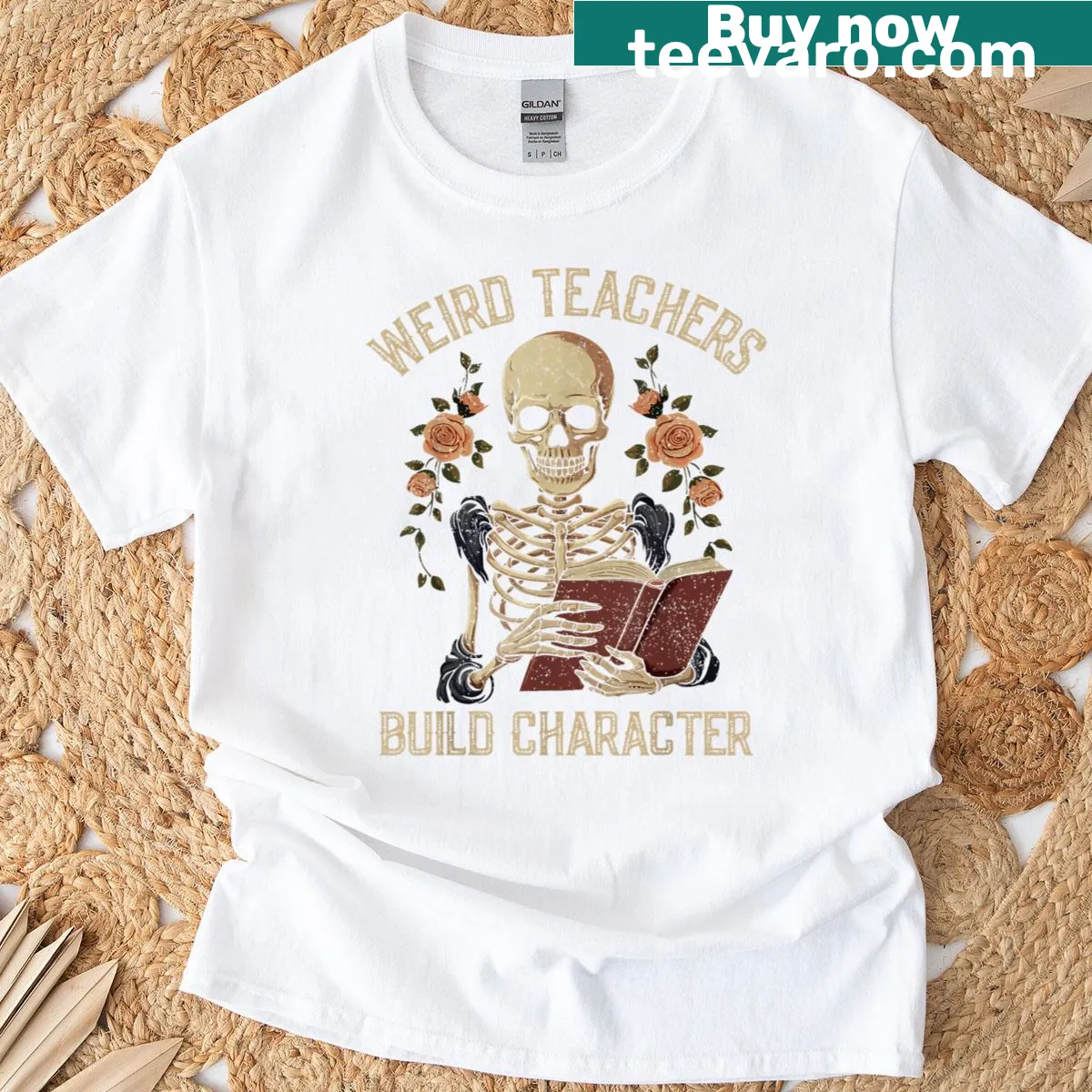 Halloween T-shirt for teachers with skeleton design — on a men's t-shirt