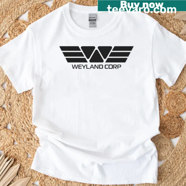 Oversized T-shirt featuring the Weyland Corp logo in a dark theme
