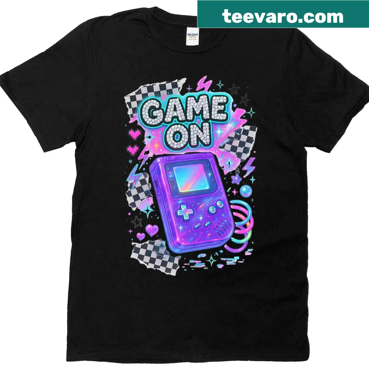 Retro gamer aesthetic T-shirt with Y2K graphics — on a men's t-shirt