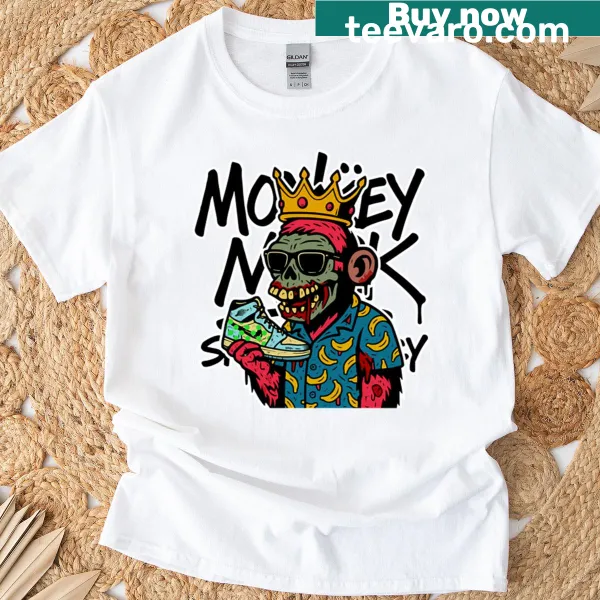 Illustration of a sneaker-wearing ape as a Zombie King on T-shirt