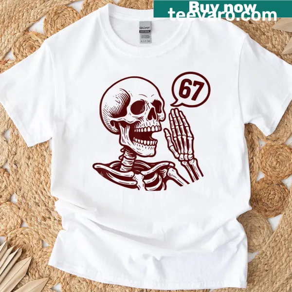 Skeleton graphic with meme text on Halloween-themed T-shirt for boys