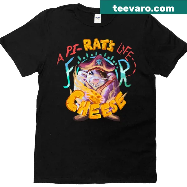 Pirate-themed t-shirt featuring a cartoon rat with cheese