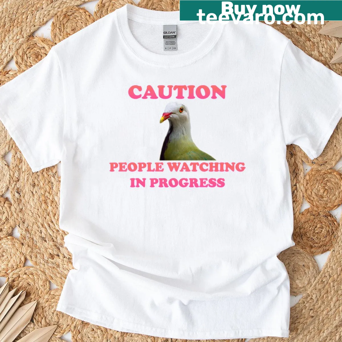Wompoo Fruit Dove illustration with humorous caption warning about observers — on a men's t-shirt