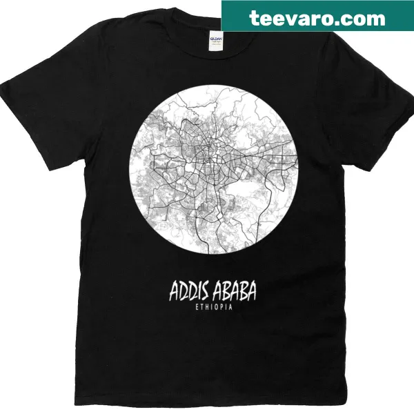 Stylized map of Addis Ababa t-shirt featuring a full moon