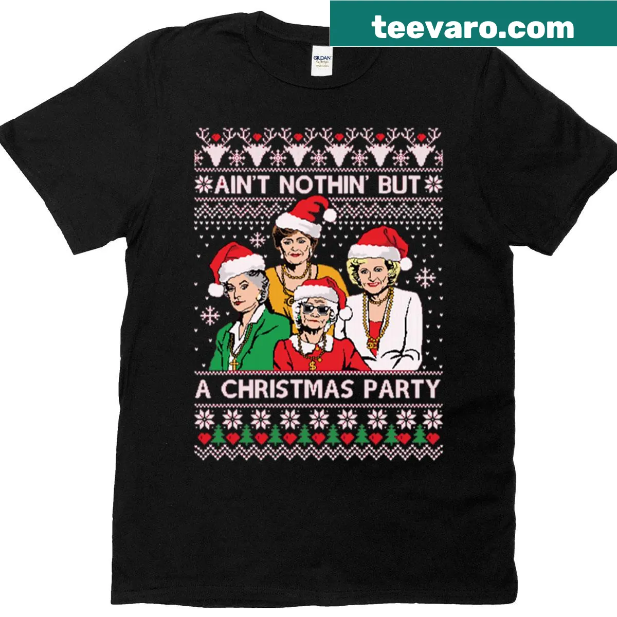 Oversized T-shirt featuring a fun graphic for Christmas inspired by Golden Girls. — on a men's t-shirt