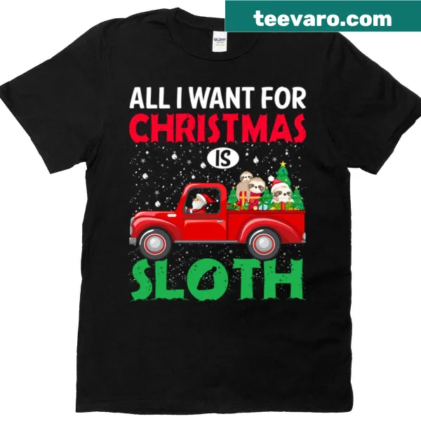 Oversized Christmas t-shirt featuring a cute sloth illustration