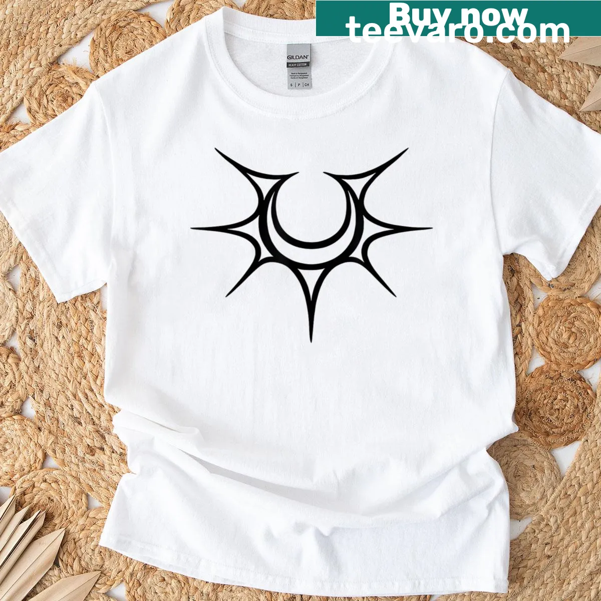 Minimalist t-shirt with 'Anti Spawnism' text and moon logo — on a men's t-shirt