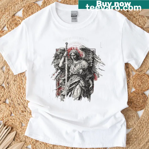 Bold gothic Christian t-shirt featuring Archangel Michael's message