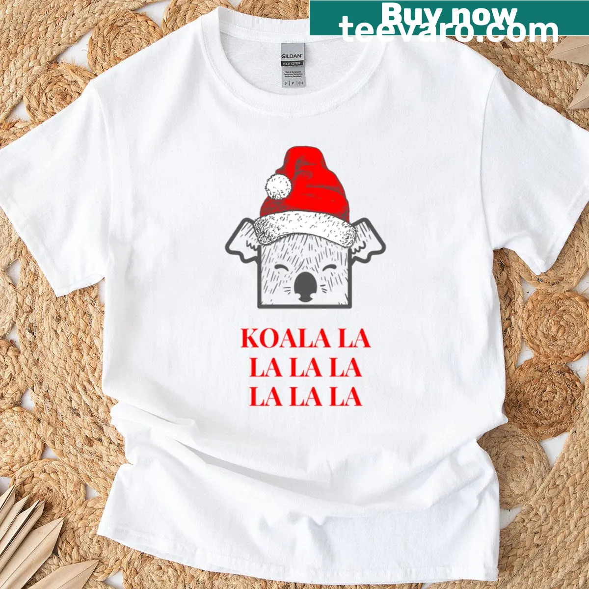 Illustrated Aussie Christmas Koala on a festive t-shirt — on a men's t-shirt