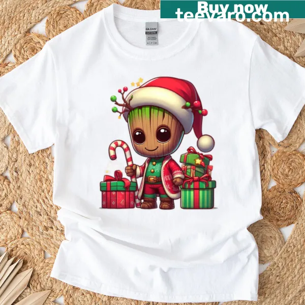 Cute Baby Groot as Santa illustration on a t-shirt