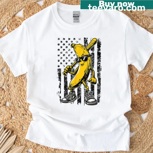 Cartoon banana graphic with American flag design for kids
