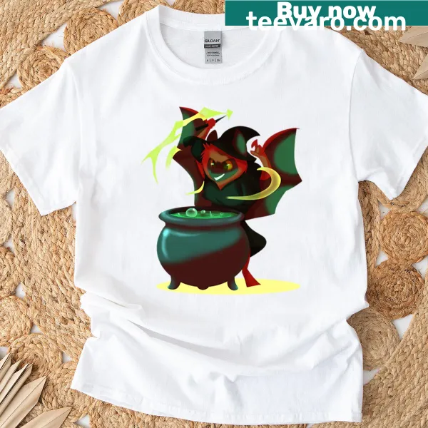 Witch with bats illustration on T-shirt