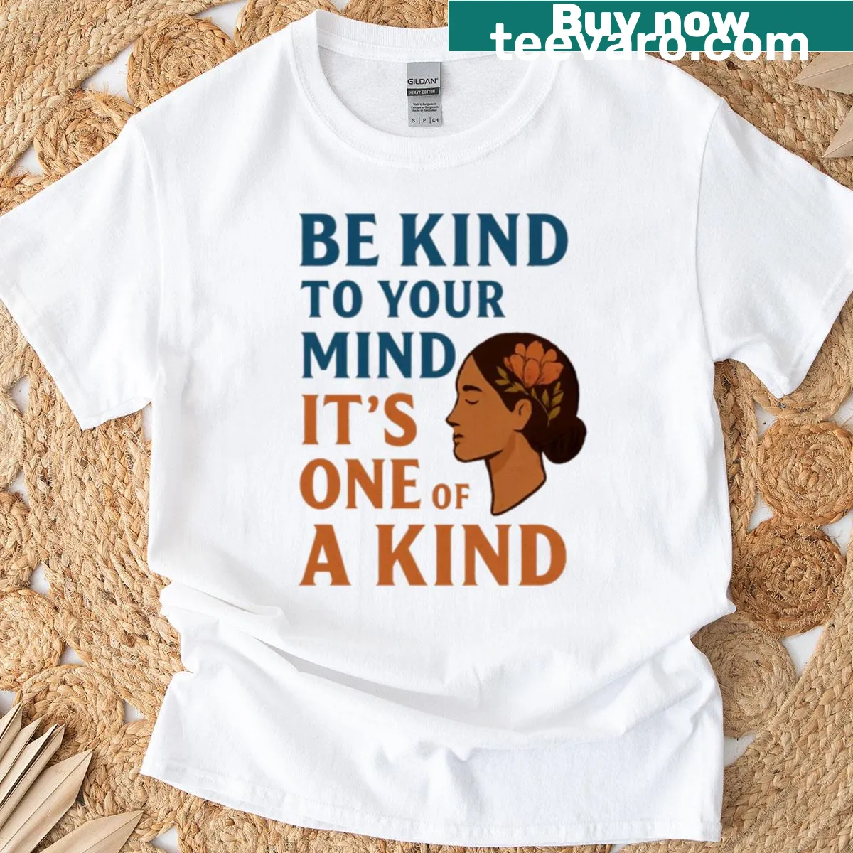 Inspirational t-shirt with the phrase 'Be Kind To Your Mind' in typography — on a men's t-shirt