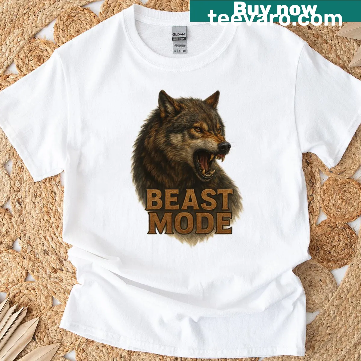 Bold t-shirt with 'Beast Mode' text for fitness enthusiasts — on a men's t-shirt