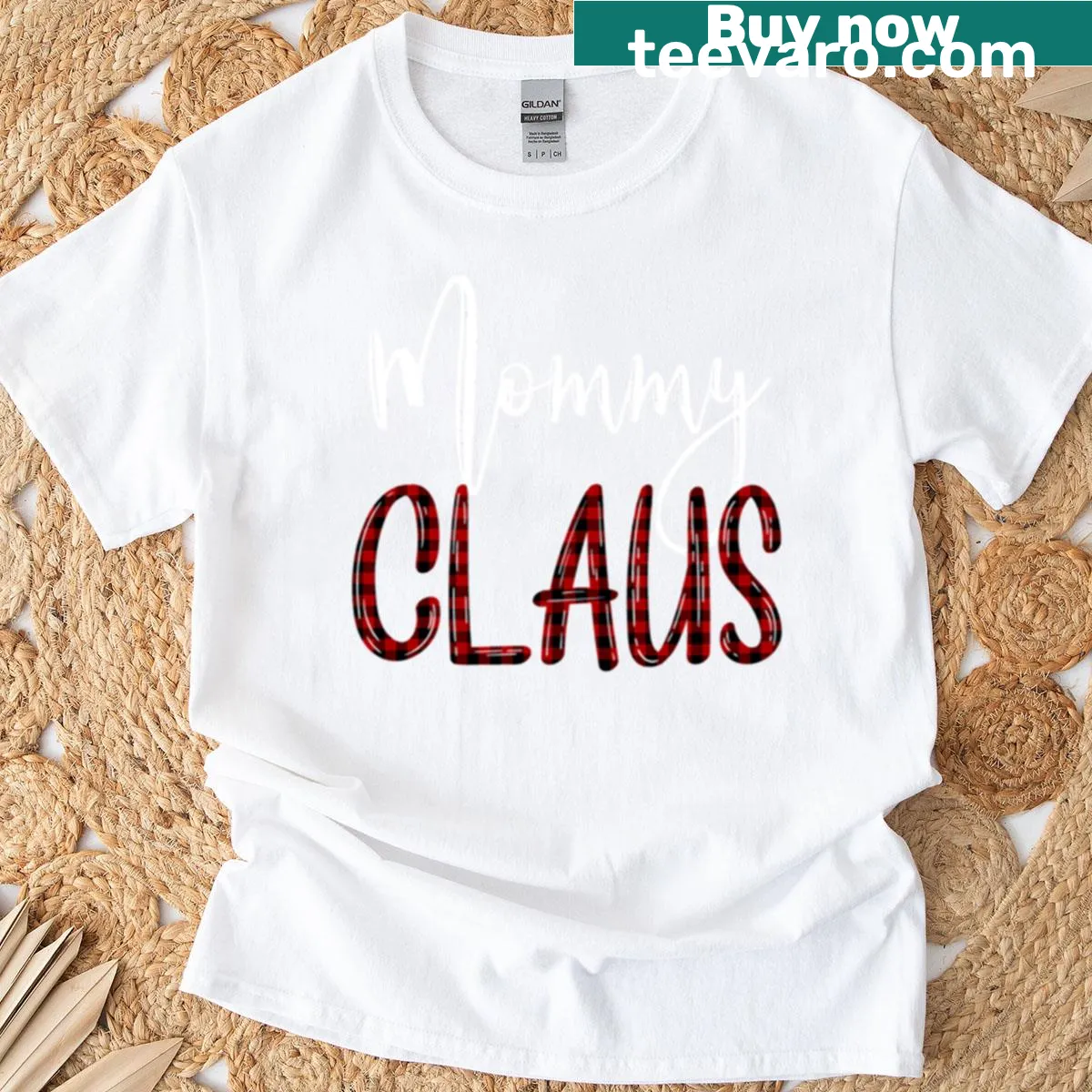 Christmas-themed t-shirt for moms with 'Best Christmas Mommy Claus' text — on a men's t-shirt