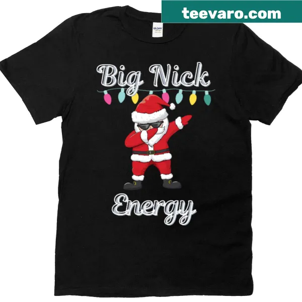 Christmas-themed design with Big Nick Energy and lights on shirt