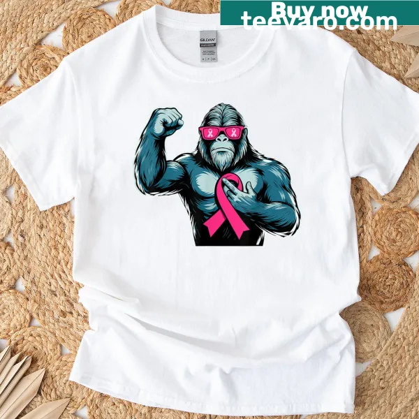 Bigfoot with pink ribbon design for breast cancer awareness t-shirt