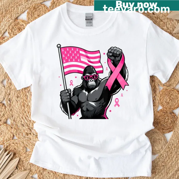 Bigfoot illustration with pink ribbon for breast cancer awareness t-shirt