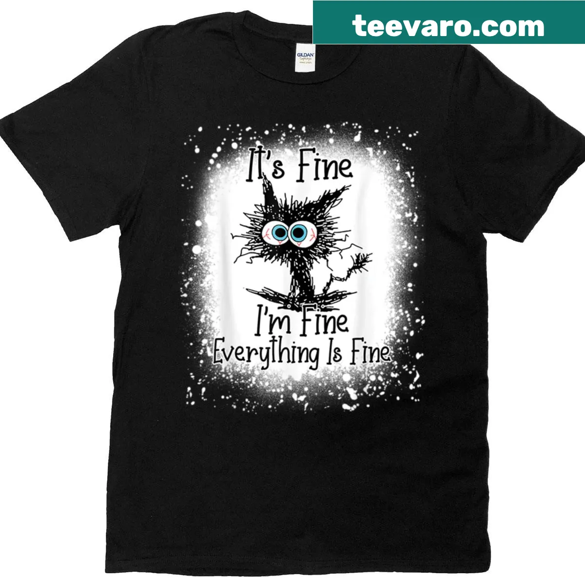 Fitted tee featuring a black cat and the text 'It's Fine, I'm Fine, Everything Is Fine' — on a men's t-shirt