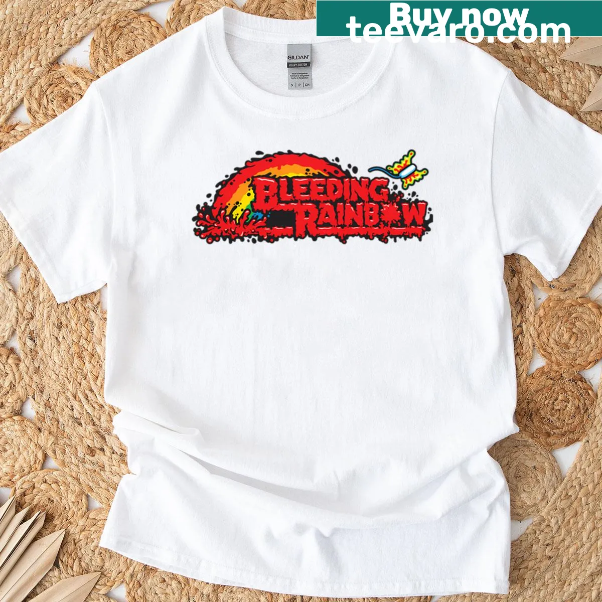 Artistic t-shirt with a bleeding rainbow graphic. — on a men's t-shirt