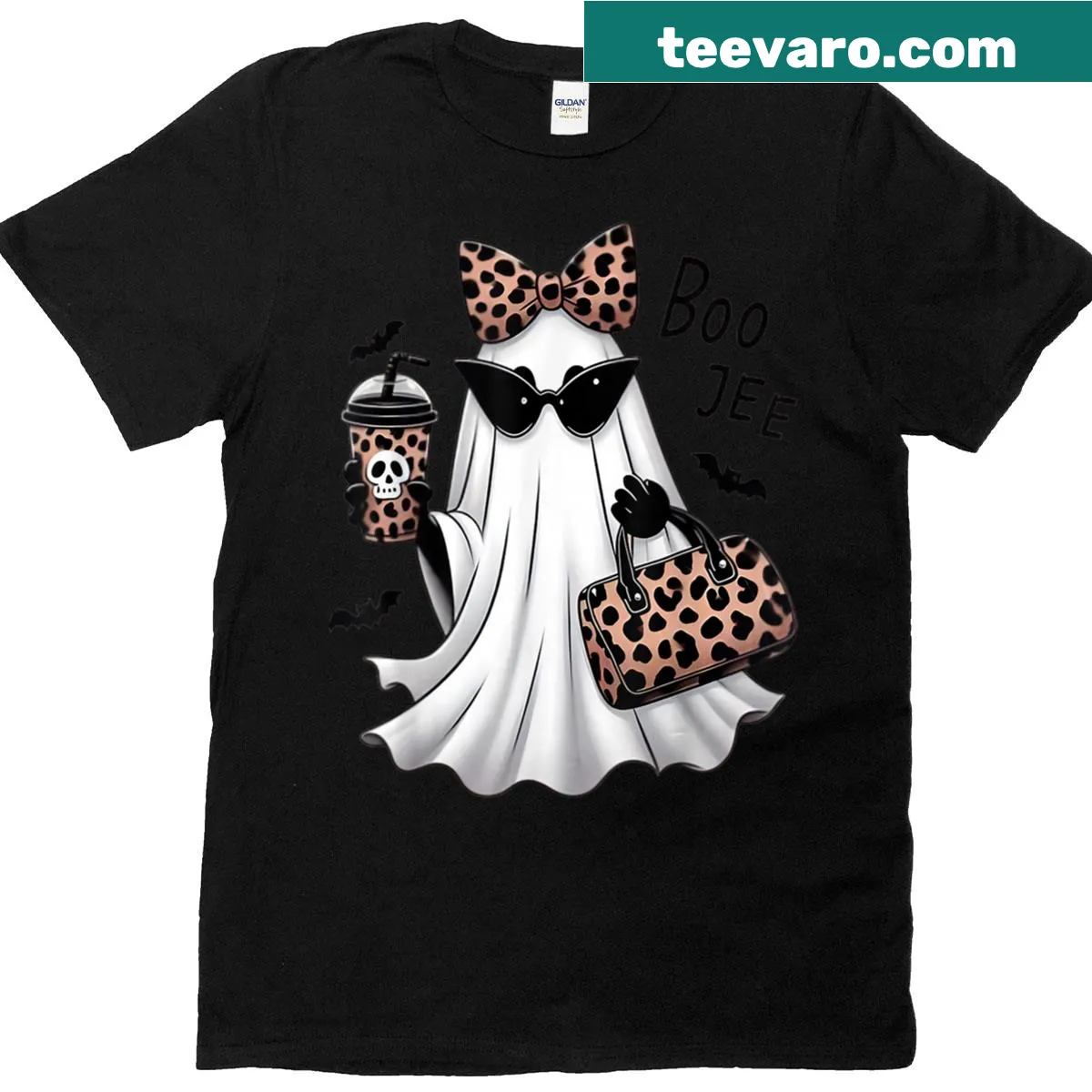 Funny cartoon ghost graphic for Halloween T-shirt — on a men's t-shirt