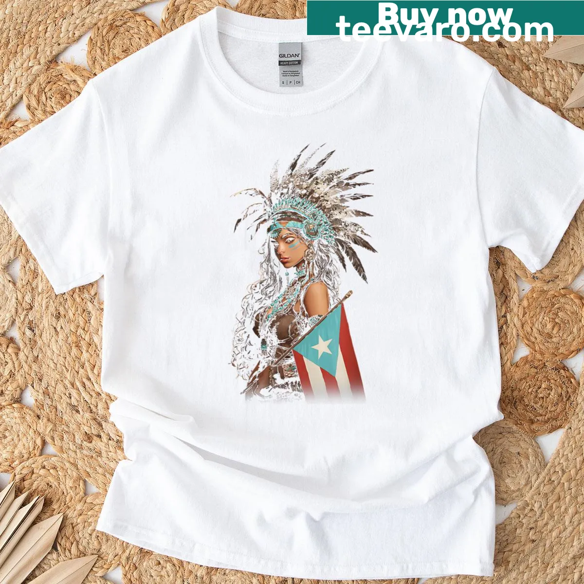 Boricua Taina woman with a coqui on a pride t-shirt — on a men's t-shirt