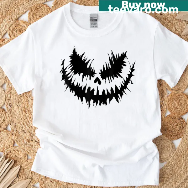 Illustration of a jack-o-lantern face on Halloween t-shirt